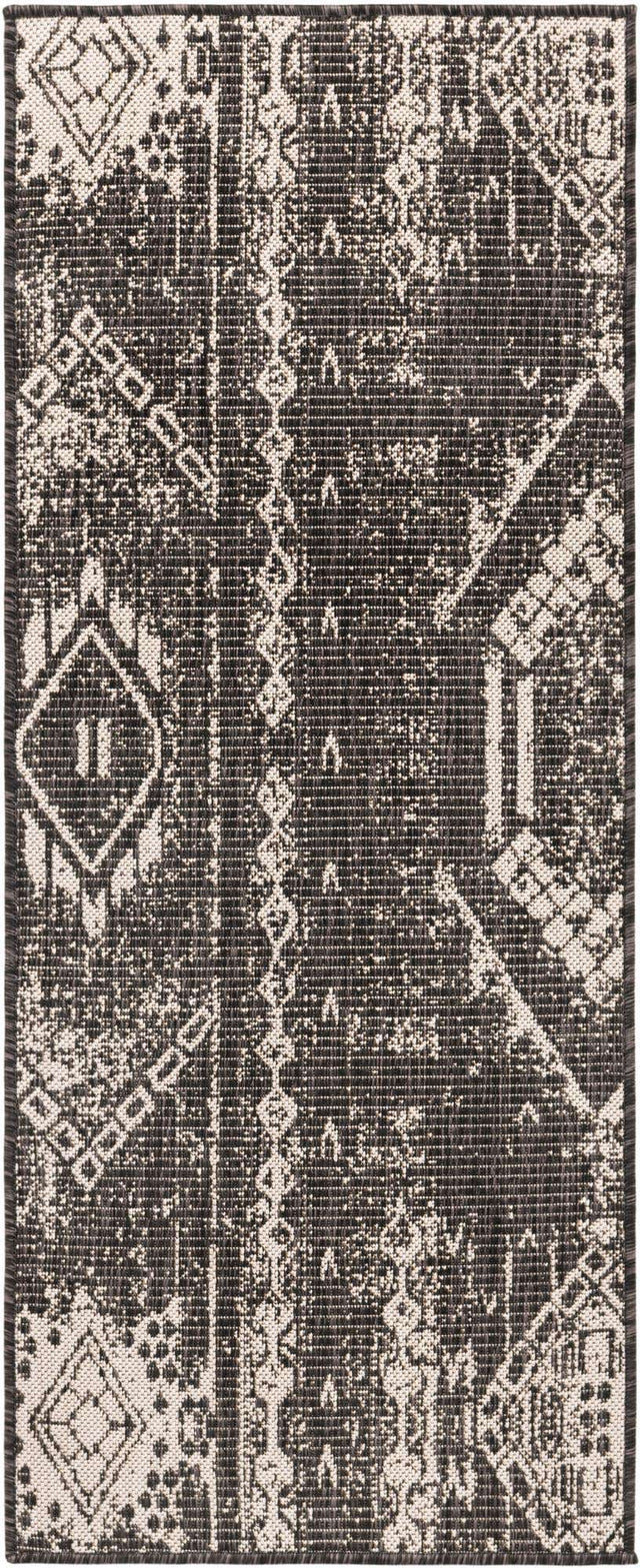 Charcoal Gray 2' x 5' 3 Outdoor Bohemian Runner Area Rug Weather Resistant for Patio, Deck, Terrace, Balcony, Porch 100% Polypropylene Boho Carpet Mat for Sale at Rug Engine