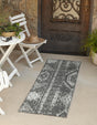Charcoal Gray 2' 7 x 12' Outdoor Bohemian Runner Area Rug Weather Resistant for Patio, Deck, Terrace, Balcony, Porch 100% Polypropylene Boho Carpet Mat for Sale at Rug Engine
