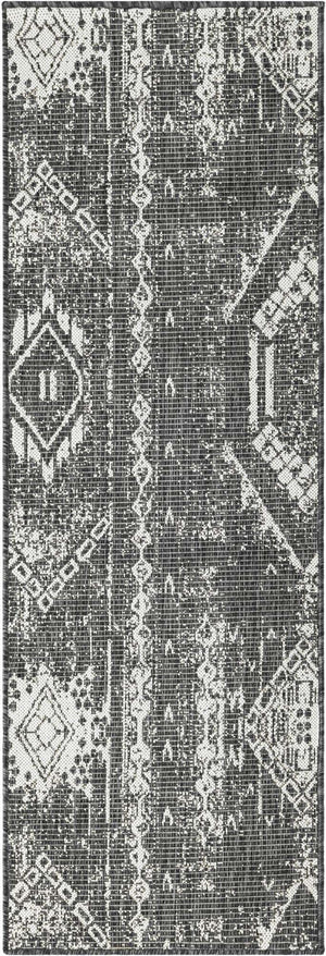 Charcoal Gray 2' x 6' 1 Outdoor Bohemian Runner Area Rug Weather Resistant for Patio, Deck, Terrace, Balcony, Porch 100% Polypropylene Boho Carpet Mat for Sale at Rug Engine