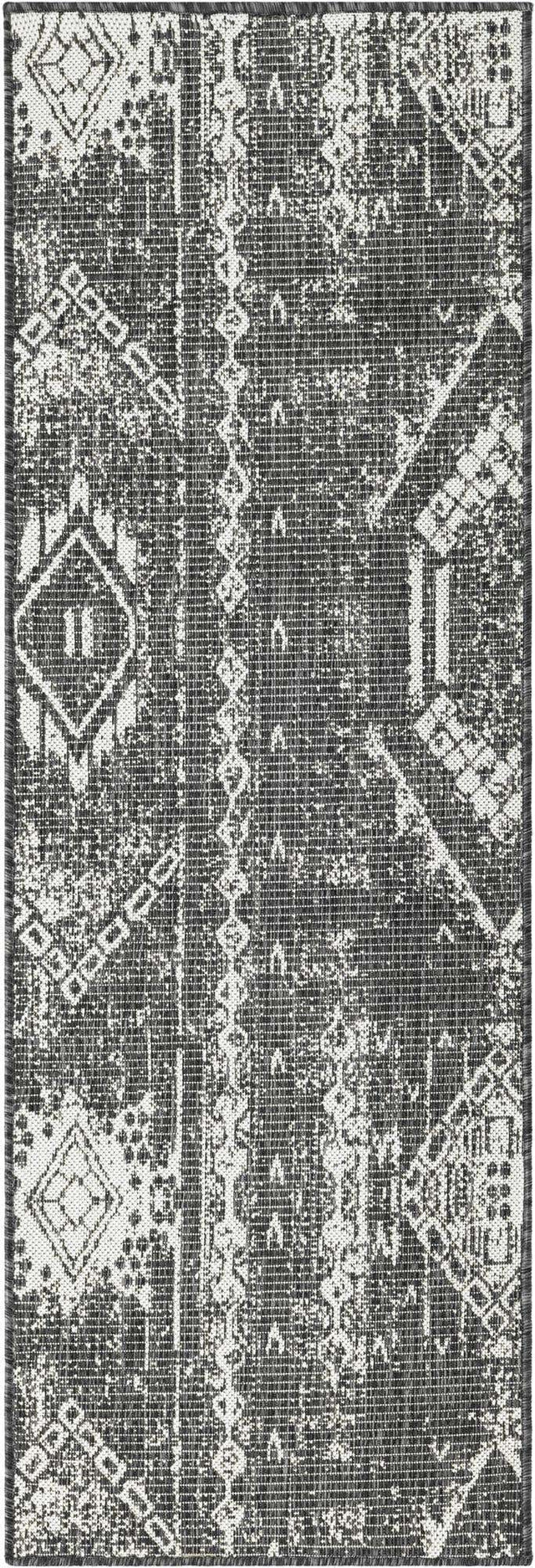 Charcoal Gray 2' x 6' 1 Outdoor Bohemian Runner Area Rug Weather Resistant for Patio, Deck, Terrace, Balcony, Porch 100% Polypropylene Boho Carpet Mat for Sale at Rug Engine
