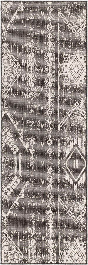Charcoal Gray 2' x 8' Outdoor Bohemian Runner Area Rug Weather Resistant for Patio, Deck, Terrace, Balcony, Porch 100% Polypropylene Boho Carpet Mat for Sale at Rug Engine