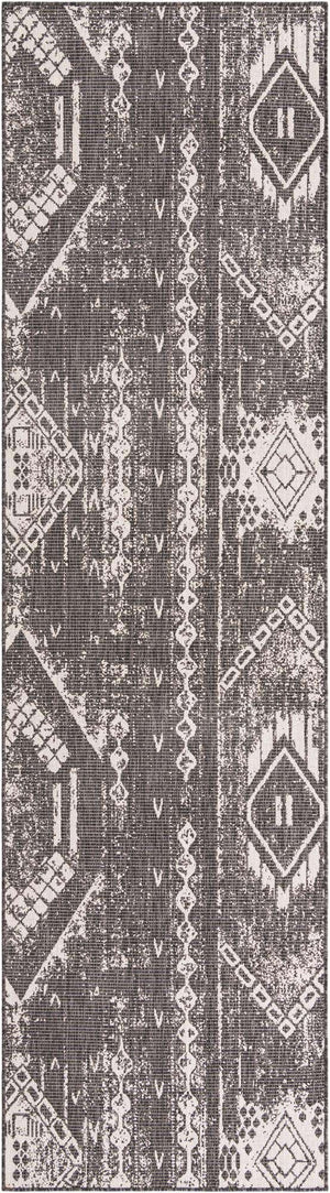 Charcoal Gray 2' 7 x 12' Outdoor Bohemian Runner Area Rug Weather Resistant for Patio, Deck, Terrace, Balcony, Porch 100% Polypropylene Boho Carpet Mat for Sale at Rug Engine
