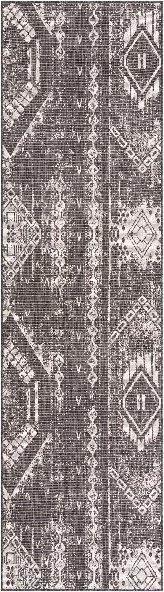 Charcoal Gray 2' 7 x 12' Outdoor Bohemian Runner Area Rug Weather Resistant for Patio, Deck, Terrace, Balcony, Porch 100% Polypropylene Boho Carpet Mat for Sale at Rug Engine