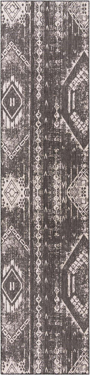 Charcoal Gray 3' 3 x 14' 1 Outdoor Bohemian Runner Area Rug Weather Resistant for Patio, Deck, Terrace, Balcony, Porch 100% Polypropylene Boho Carpet Mat for Sale at Rug Engine