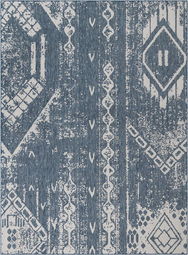 Blue 10' x 13' 1 Outdoor Bohemian Rectangle Area Rug Weather Resistant for Patio, Deck, Terrace, Balcony, Porch 100% Polypropylene Boho Carpet Mat for Sale at Rug Engine