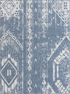 Blue 9' x 12' Outdoor Bohemian Rectangle Area Rug Weather Resistant for Patio, Deck, Terrace, Balcony, Porch 100% Polypropylene Boho Carpet Mat for Sale at Rug Engine