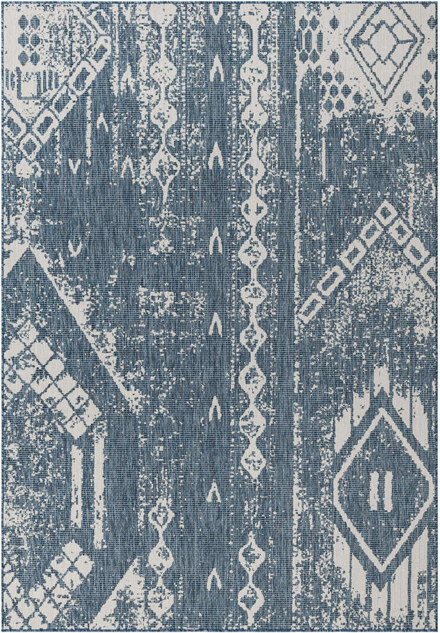 Blue 7' 1 x 10' Outdoor Bohemian Rectangle Area Rug Weather Resistant for Patio, Deck, Terrace, Balcony, Porch 100% Polypropylene Boho Carpet Mat for Sale at Rug Engine