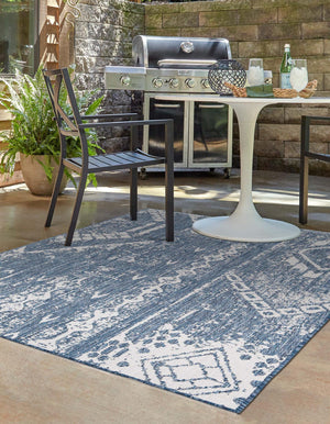 Blue 7' 1 x 10' Outdoor Bohemian Rectangle Area Rug Weather Resistant for Patio, Deck, Terrace, Balcony, Porch 100% Polypropylene Boho Carpet Mat for Sale at Rug Engine