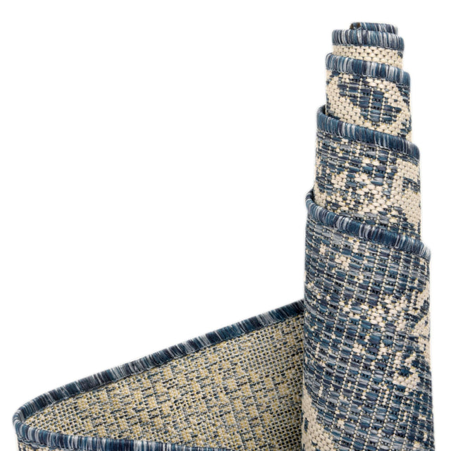 Blue 10' x 13' 1 Outdoor Bohemian Rectangle Area Rug Weather Resistant for Patio, Deck, Terrace, Balcony, Porch 100% Polypropylene Boho Carpet Mat for Sale at Rug Engine