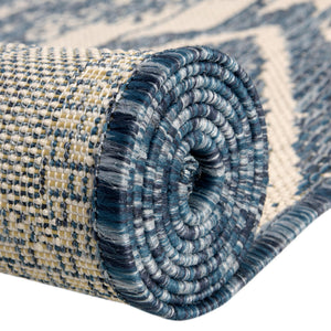 Blue 9' x 12' Outdoor Bohemian Rectangle Area Rug Weather Resistant for Patio, Deck, Terrace, Balcony, Porch 100% Polypropylene Boho Carpet Mat for Sale at Rug Engine