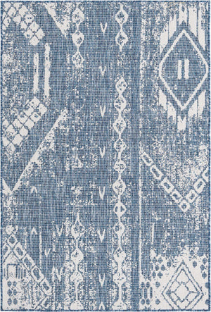 Blue 4' 1 x 6' 1 Outdoor Bohemian Rectangle Area Rug Weather Resistant for Patio, Deck, Terrace, Balcony, Porch 100% Polypropylene Boho Carpet Mat for Sale at Rug Engine