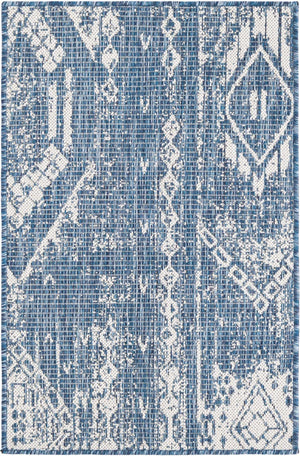 Blue 2' x 3' 1 Outdoor Bohemian Rectangle Area Rug Weather Resistant for Patio, Deck, Terrace, Balcony, Porch 100% Polypropylene Boho Carpet Mat for Sale at Rug Engine