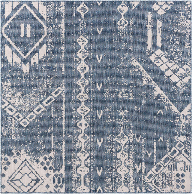 Blue 5' 3 x 5' 3 Outdoor Bohemian Square Area Rug Weather Resistant for Patio, Deck, Terrace, Balcony, Porch 100% Polypropylene Boho Carpet Mat for Sale at Rug Engine