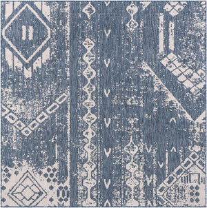 Blue 7' 1 x 7' 1 Outdoor Bohemian Square Area Rug Weather Resistant for Patio, Deck, Terrace, Balcony, Porch 100% Polypropylene Boho Carpet Mat for Sale at Rug Engine