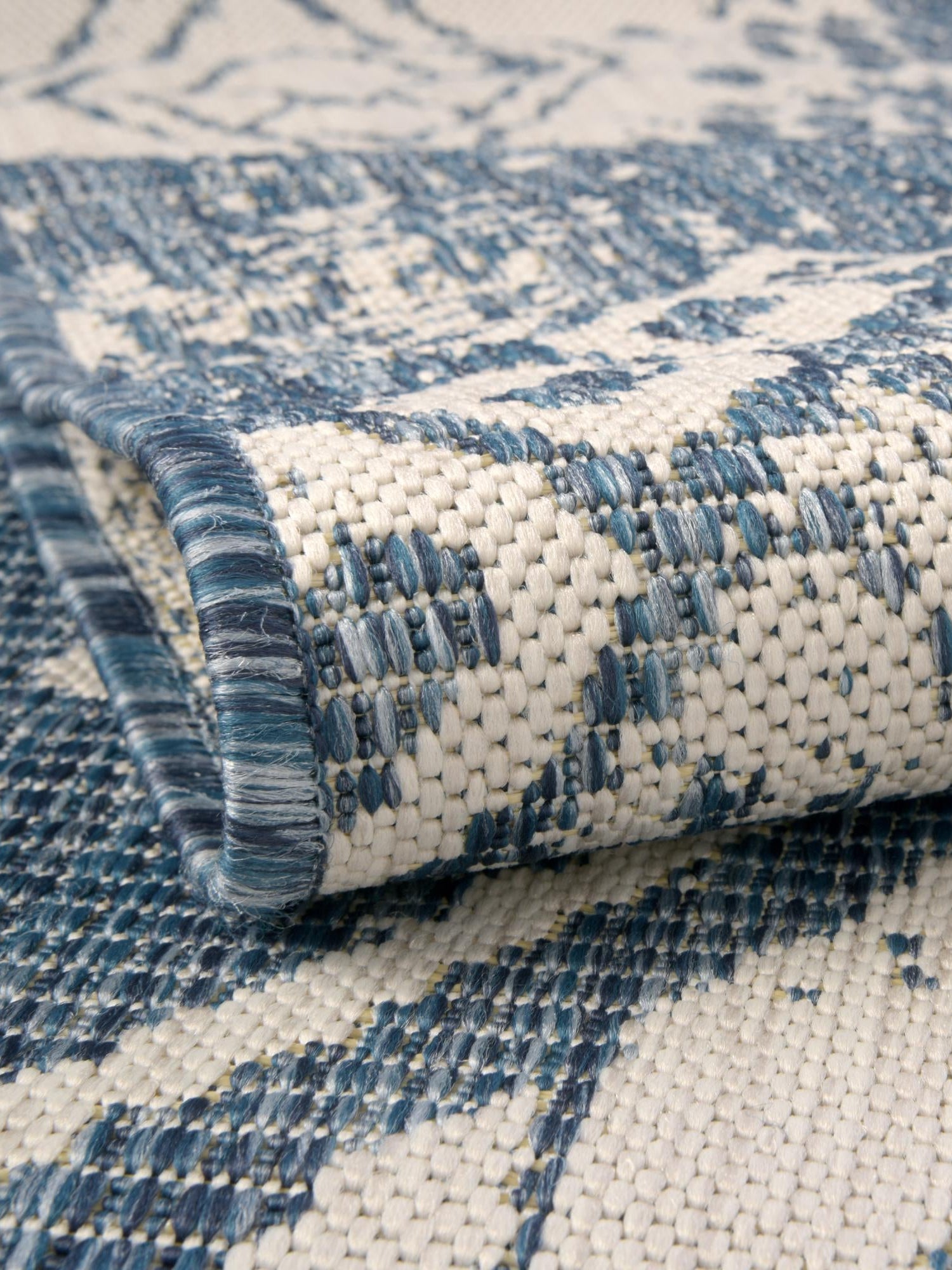 Blue 5' 3 x 5' 3 Outdoor Bohemian Square Area Rug Weather Resistant for Patio, Deck, Terrace, Balcony, Porch 100% Polypropylene Boho Carpet Mat for Sale at Rug Engine