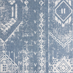 Blue 13' 1 x 13' 1 Outdoor Bohemian Square Area Rug Weather Resistant for Patio, Deck, Terrace, Balcony, Porch 100% Polypropylene Boho Carpet Mat for Sale at Rug Engine