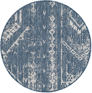 Blue 3' 1 x 3' 1 Outdoor Bohemian Round Area Rug Weather Resistant for Patio, Deck, Terrace, Balcony, Porch 100% Polypropylene Boho Carpet Mat for Sale at Rug Engine