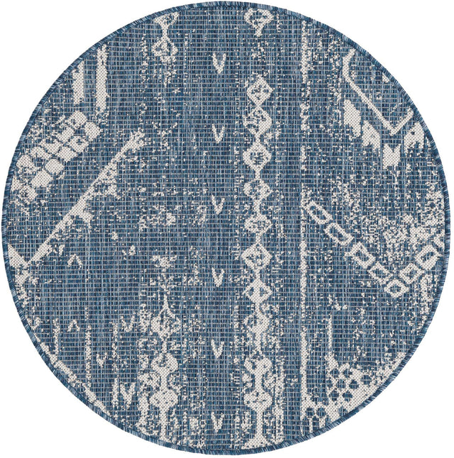 Blue 3' 1 x 3' 1 Outdoor Bohemian Round Area Rug Weather Resistant for Patio, Deck, Terrace, Balcony, Porch 100% Polypropylene Boho Carpet Mat for Sale at Rug Engine