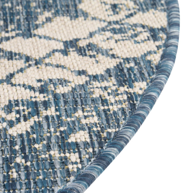 Blue 7' 10 x 7' 10 Outdoor Bohemian Round Area Rug Weather Resistant for Patio, Deck, Terrace, Balcony, Porch 100% Polypropylene Boho Carpet Mat for Sale at Rug Engine