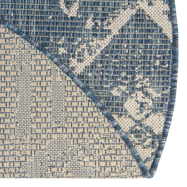 Blue 6' 1 x 6' 1 Outdoor Bohemian Round Area Rug Weather Resistant for Patio, Deck, Terrace, Balcony, Porch 100% Polypropylene Boho Carpet Mat for Sale at Rug Engine