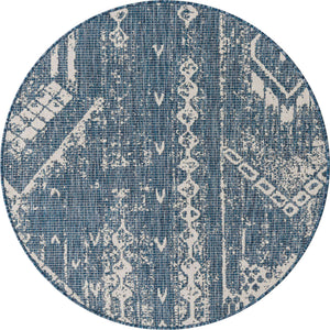 Blue 4' 1 x 4' 1 Outdoor Bohemian Round Area Rug Weather Resistant for Patio, Deck, Terrace, Balcony, Porch 100% Polypropylene Boho Carpet Mat for Sale at Rug Engine