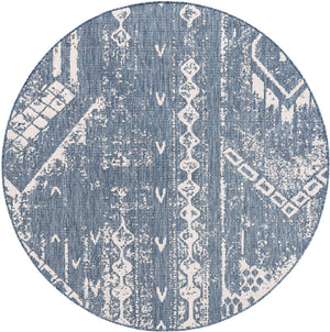 Blue 6' 1 x 6' 1 Outdoor Bohemian Round Area Rug Weather Resistant for Patio, Deck, Terrace, Balcony, Porch 100% Polypropylene Boho Carpet Mat for Sale at Rug Engine