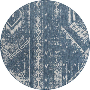 Blue 7' 10 x 7' 10 Outdoor Bohemian Round Area Rug Weather Resistant for Patio, Deck, Terrace, Balcony, Porch 100% Polypropylene Boho Carpet Mat for Sale at Rug Engine