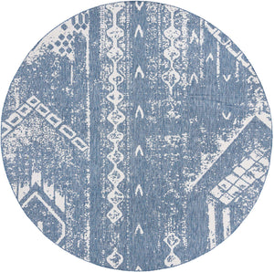 Blue 13' 1 x 13' 1 Outdoor Bohemian Round Area Rug Weather Resistant for Patio, Deck, Terrace, Balcony, Porch 100% Polypropylene Boho Carpet Mat for Sale at Rug Engine