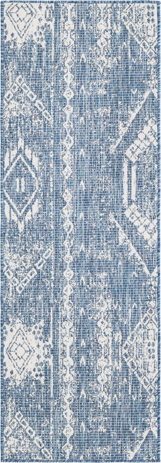 Blue 2' x 6' 1 Outdoor Bohemian Runner Area Rug Weather Resistant for Patio, Deck, Terrace, Balcony, Porch 100% Polypropylene Boho Carpet Mat for Sale at Rug Engine