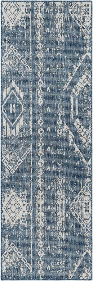 Blue 2' x 8' Outdoor Bohemian Runner Area Rug Weather Resistant for Patio, Deck, Terrace, Balcony, Porch 100% Polypropylene Boho Carpet Mat for Sale at Rug Engine