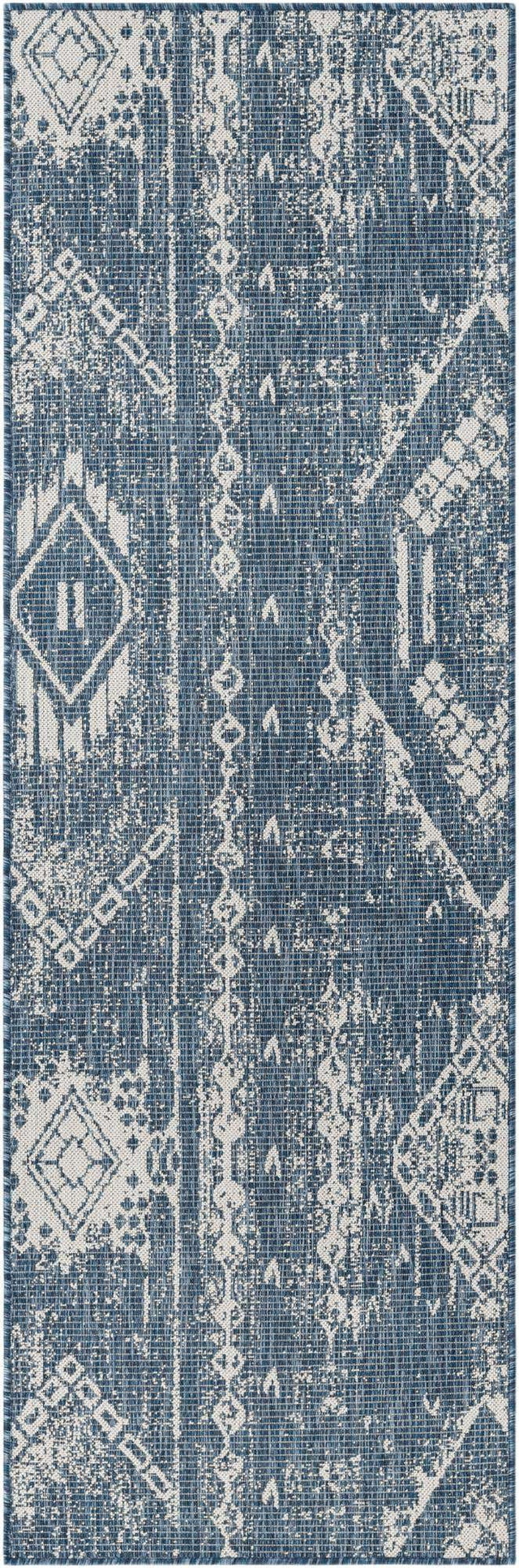 Blue 2' x 8' Outdoor Bohemian Runner Area Rug Weather Resistant for Patio, Deck, Terrace, Balcony, Porch 100% Polypropylene Boho Carpet Mat for Sale at Rug Engine