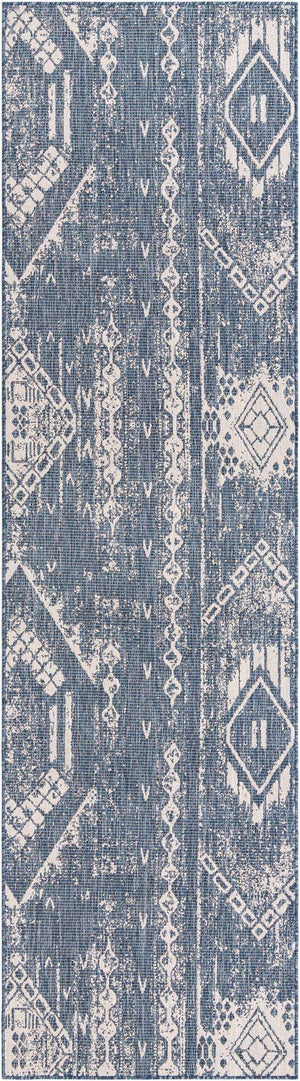 Blue 2' 7 x 12' Outdoor Bohemian Runner Area Rug Weather Resistant for Patio, Deck, Terrace, Balcony, Porch 100% Polypropylene Boho Carpet Mat for Sale at Rug Engine