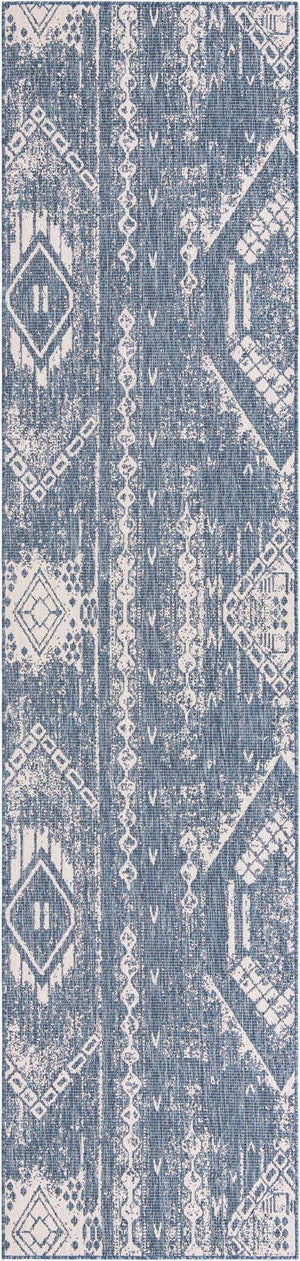 Blue 3' 3 x 14' 1 Outdoor Bohemian Runner Area Rug Weather Resistant for Patio, Deck, Terrace, Balcony, Porch 100% Polypropylene Boho Carpet Mat for Sale at Rug Engine