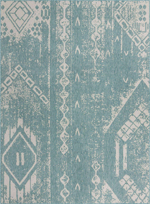 Light Aqua 10' x 13' 1 Outdoor Bohemian Rectangle Area Rug Weather Resistant for Patio, Deck, Terrace, Balcony, Porch 100% Polypropylene Boho Carpet Mat for Sale at Rug Engine