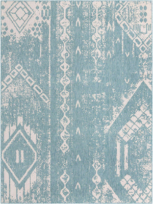 Light Aqua 9' x 12' Outdoor Bohemian Rectangle Area Rug Weather Resistant for Patio, Deck, Terrace, Balcony, Porch 100% Polypropylene Boho Carpet Mat for Sale at Rug Engine