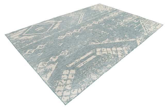 Light Aqua 7' 1 x 10' Outdoor Bohemian Rectangle Area Rug Weather Resistant for Patio, Deck, Terrace, Balcony, Porch 100% Polypropylene Boho Carpet Mat for Sale at Rug Engine