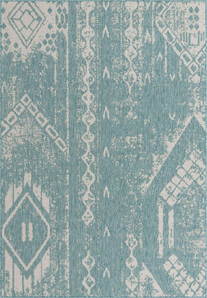 Light Aqua 7' 1 x 10' Outdoor Bohemian Rectangle Area Rug Weather Resistant for Patio, Deck, Terrace, Balcony, Porch 100% Polypropylene Boho Carpet Mat for Sale at Rug Engine