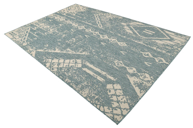 Light Aqua 6' 1 x 9' Outdoor Bohemian Rectangle Area Rug Weather Resistant for Patio, Deck, Terrace, Balcony, Porch 100% Polypropylene Boho Carpet Mat for Sale at Rug Engine
