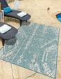 Light Aqua 7' 10 x 10' Outdoor Bohemian Rectangle Area Rug Weather Resistant for Patio, Deck, Terrace, Balcony, Porch 100% Polypropylene Boho Carpet Mat for Sale at Rug Engine