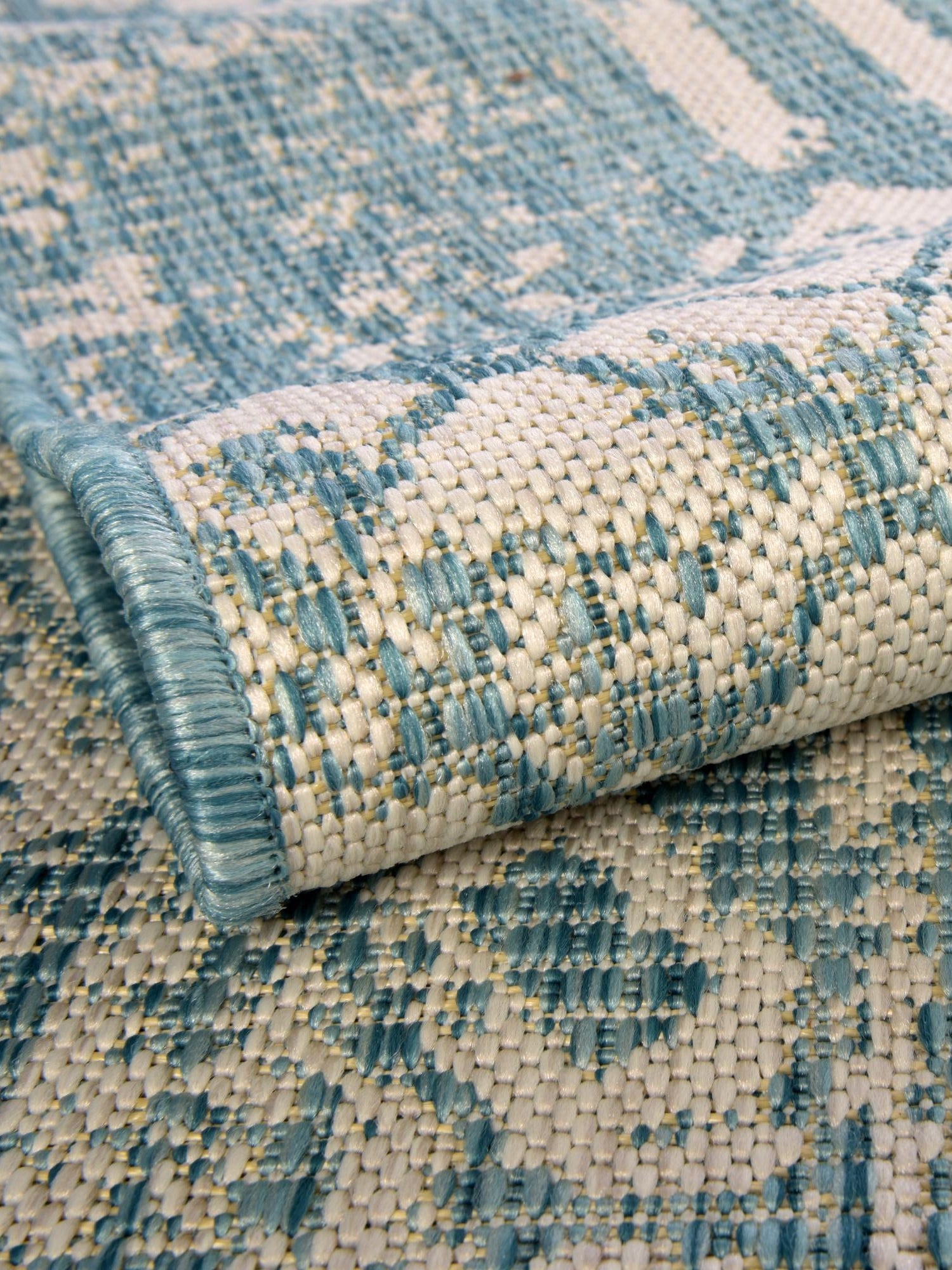 Light Aqua 7' 1 x 10' Outdoor Bohemian Rectangle Area Rug Weather Resistant for Patio, Deck, Terrace, Balcony, Porch 100% Polypropylene Boho Carpet Mat for Sale at Rug Engine