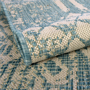 Light Aqua 7' 1 x 10' Outdoor Bohemian Rectangle Area Rug Weather Resistant for Patio, Deck, Terrace, Balcony, Porch 100% Polypropylene Boho Carpet Mat for Sale at Rug Engine