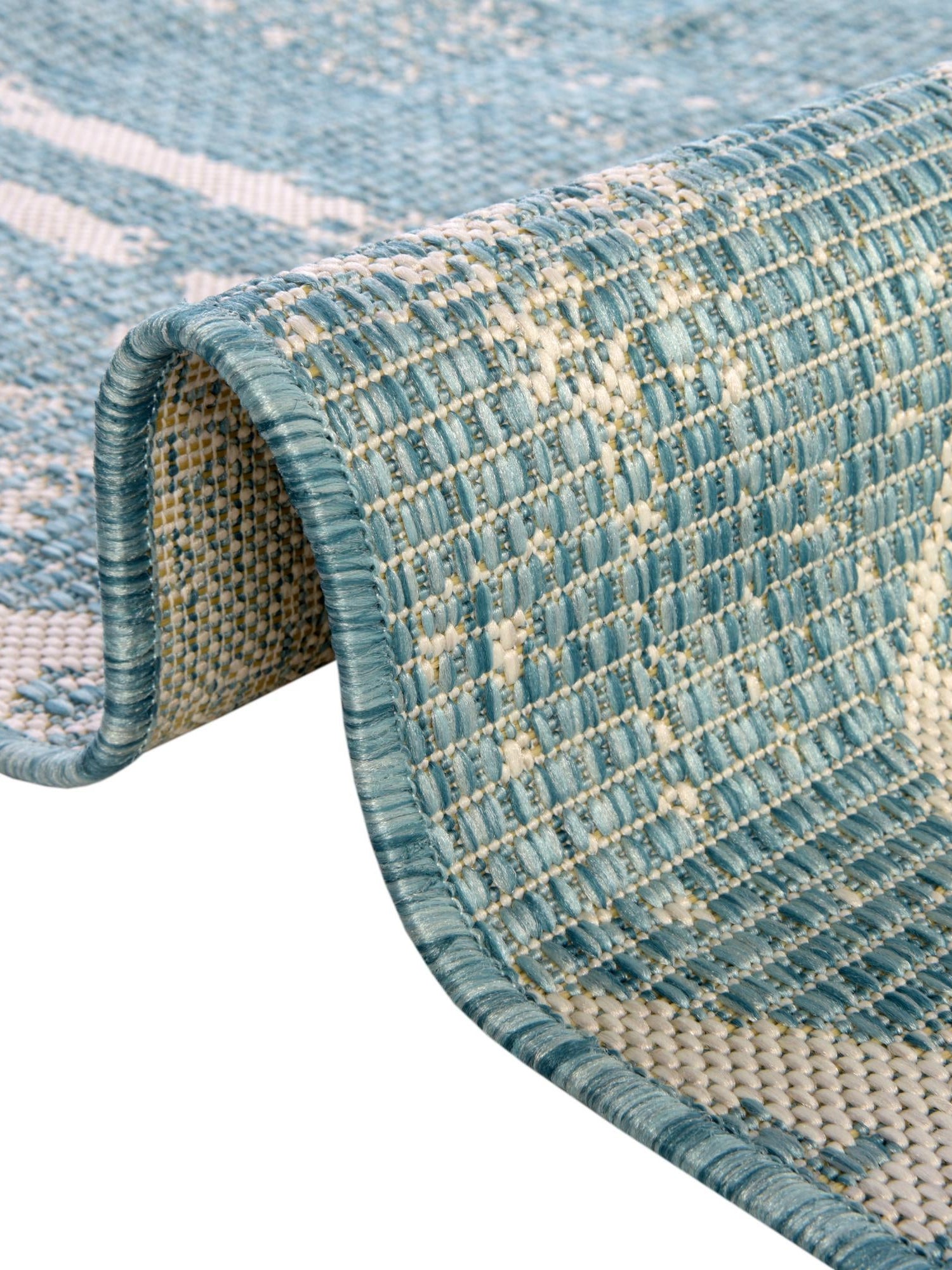 Light Aqua 6' 1 x 9' Outdoor Bohemian Rectangle Area Rug Weather Resistant for Patio, Deck, Terrace, Balcony, Porch 100% Polypropylene Boho Carpet Mat for Sale at Rug Engine
