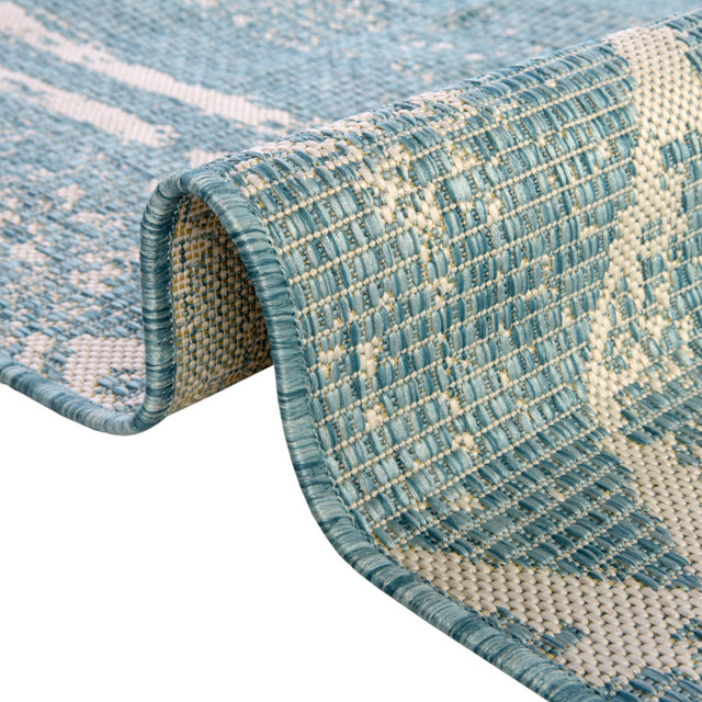 Light Aqua 5' 3 x 8' Outdoor Bohemian Rectangle Area Rug Weather Resistant for Patio, Deck, Terrace, Balcony, Porch 100% Polypropylene Boho Carpet Mat for Sale at Rug Engine