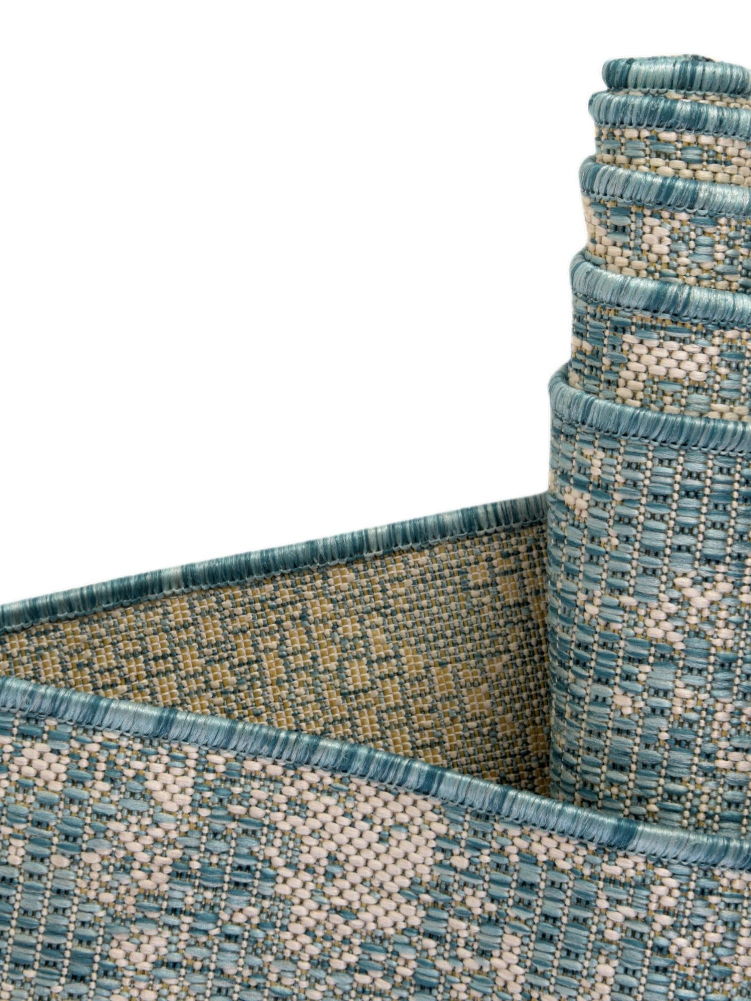 Light Aqua 4' 1 x 6' 1 Outdoor Bohemian Rectangle Area Rug Weather Resistant for Patio, Deck, Terrace, Balcony, Porch 100% Polypropylene Boho Carpet Mat for Sale at Rug Engine