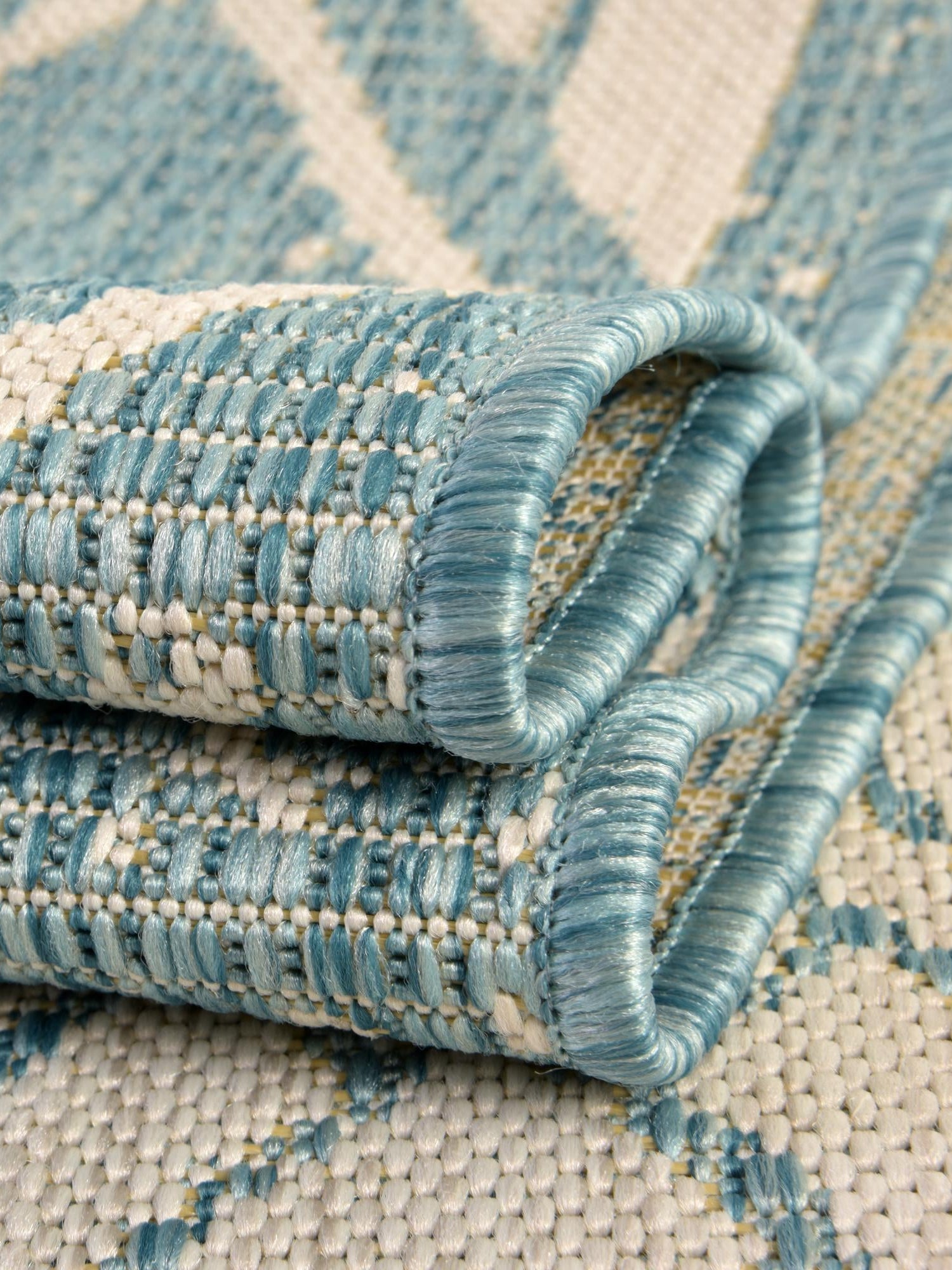 Light Aqua 6' 1 x 9' Outdoor Bohemian Rectangle Area Rug Weather Resistant for Patio, Deck, Terrace, Balcony, Porch 100% Polypropylene Boho Carpet Mat for Sale at Rug Engine
