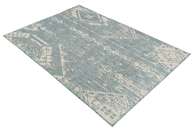 Light Aqua 4' 1 x 6' 1 Outdoor Bohemian Rectangle Area Rug Weather Resistant for Patio, Deck, Terrace, Balcony, Porch 100% Polypropylene Boho Carpet Mat for Sale at Rug Engine