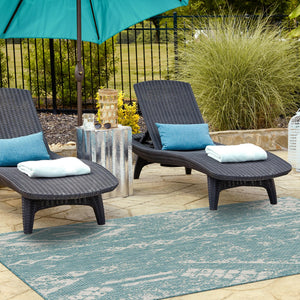 Light Aqua 6' 1 x 9' Outdoor Bohemian Rectangle Area Rug Weather Resistant for Patio, Deck, Terrace, Balcony, Porch 100% Polypropylene Boho Carpet Mat for Sale at Rug Engine