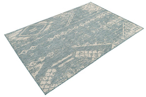 Light Aqua 4' 1 x 6' 1 Outdoor Bohemian Rectangle Area Rug Weather Resistant for Patio, Deck, Terrace, Balcony, Porch 100% Polypropylene Boho Carpet Mat for Sale at Rug Engine