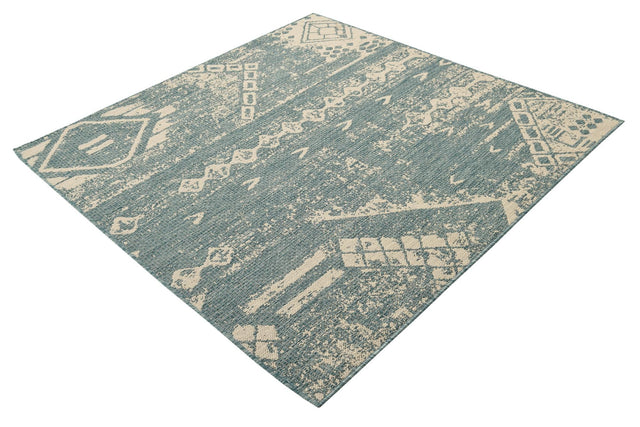 Light Aqua 5' 3 x 5' 3 Outdoor Bohemian Square Area Rug Weather Resistant for Patio, Deck, Terrace, Balcony, Porch 100% Polypropylene Boho Carpet Mat for Sale at Rug Engine