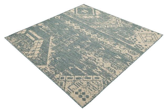 Light Aqua 5' 3 x 5' 3 Outdoor Bohemian Square Area Rug Weather Resistant for Patio, Deck, Terrace, Balcony, Porch 100% Polypropylene Boho Carpet Mat for Sale at Rug Engine